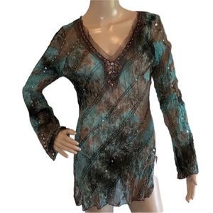 White Sand Embellished Sheer Top Coverup